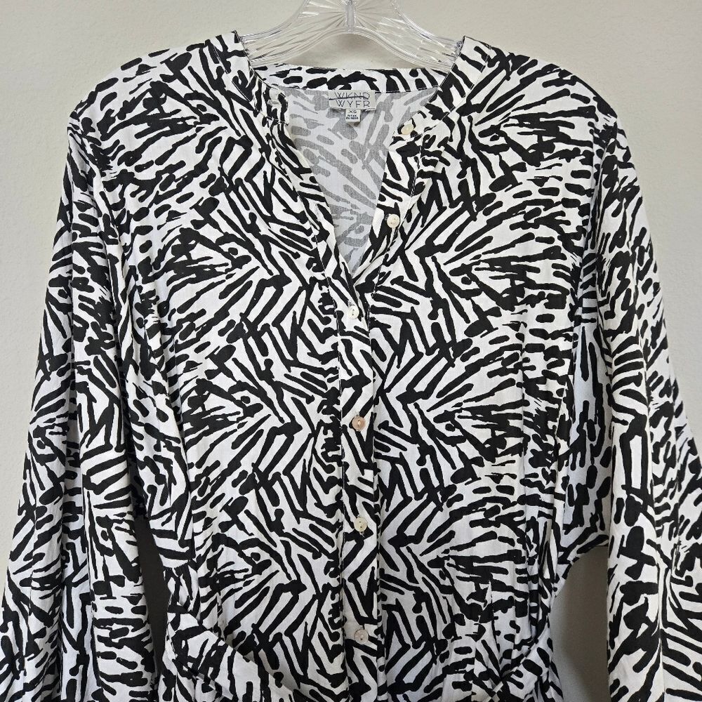 WKND WYFR Stylish Black & White Patterned Dress Long Puff Sleeves Size XS - Picture 2 of 10